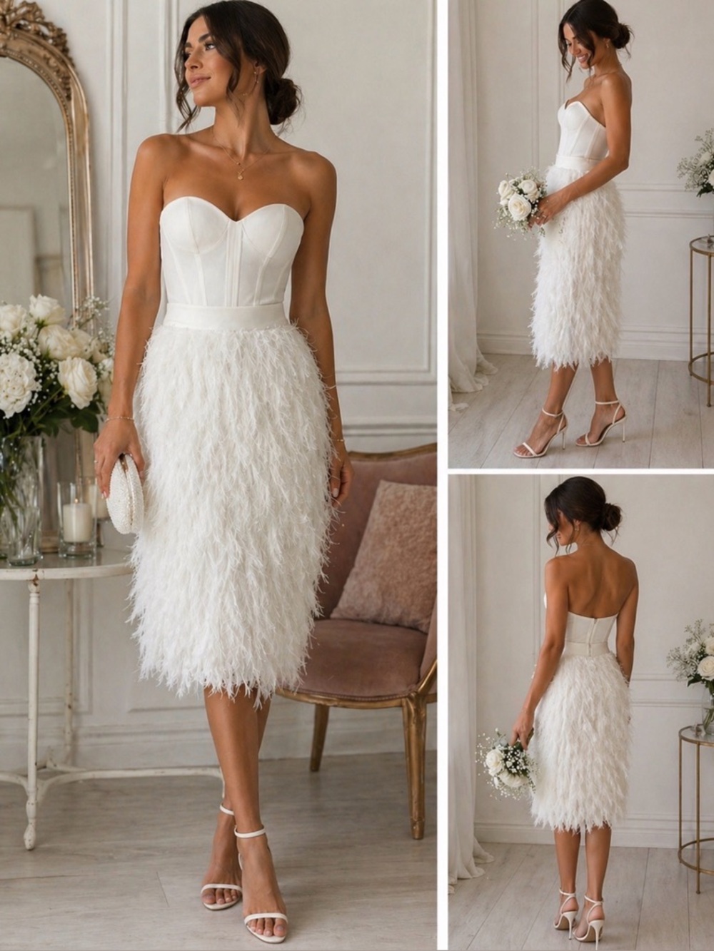 Lavish Alice NWT White Fringe Maxi Skirt Glam Statement Piece Size 4 Bridal Luxe